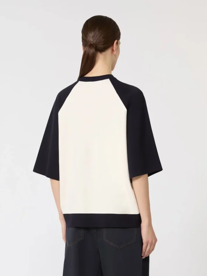 Jersey holgado de viscosa elástica, blanco y azul