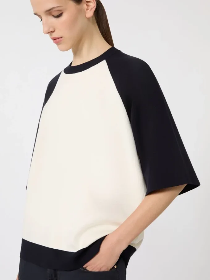 Jersey holgado de viscosa elástica, blanco y azul