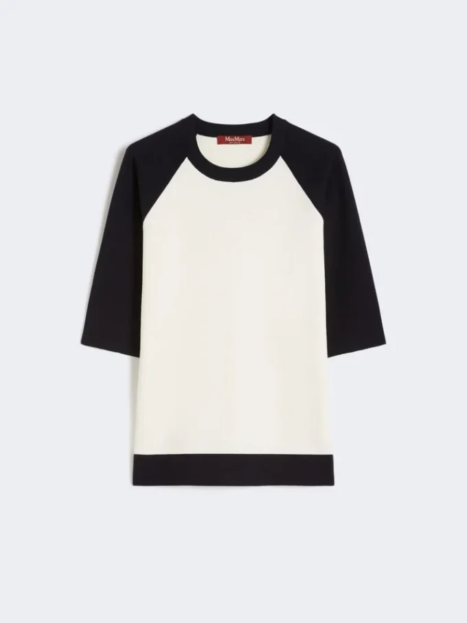 Jersey holgado de viscosa elástica, blanco y azul