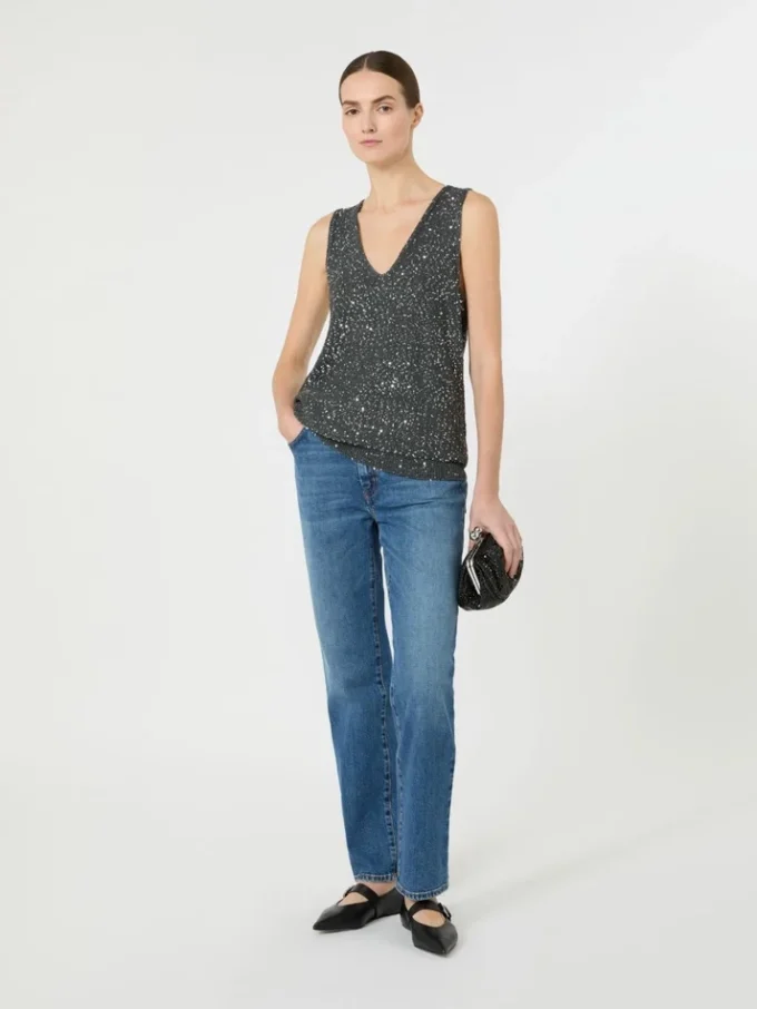 Jersey sin mangas con lentejuelas, gris oscuro Jersey sin mangas con lentejuelas, gris oscuro