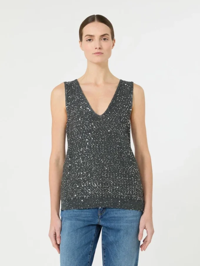 Jersey sin mangas con lentejuelas, gris oscuro Jersey sin mangas con lentejuelas, gris oscuro