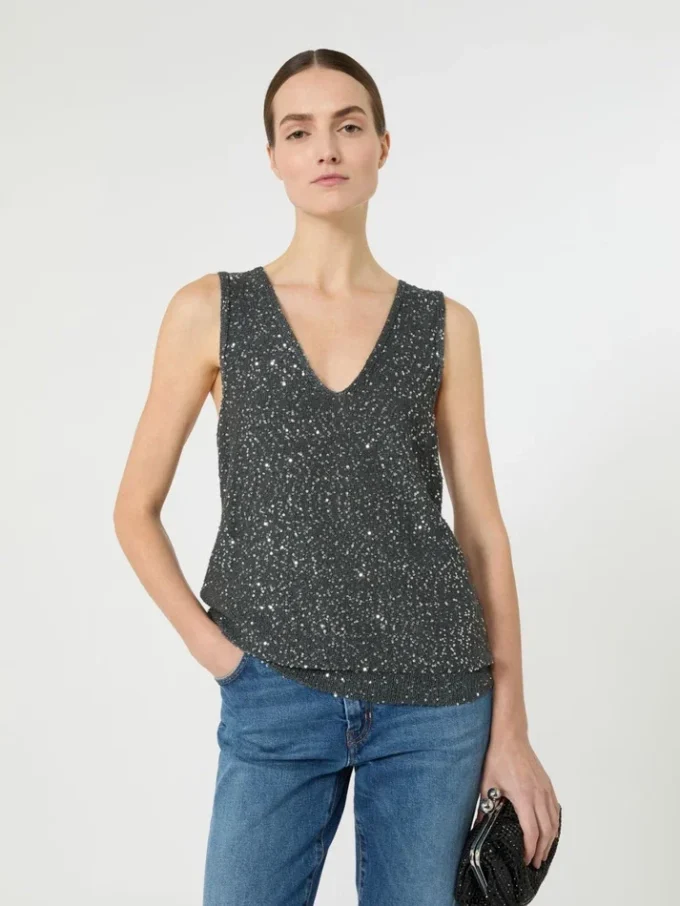 Jersey sin mangas con lentejuelas, gris oscuro Jersey sin mangas con lentejuelas, gris oscuro