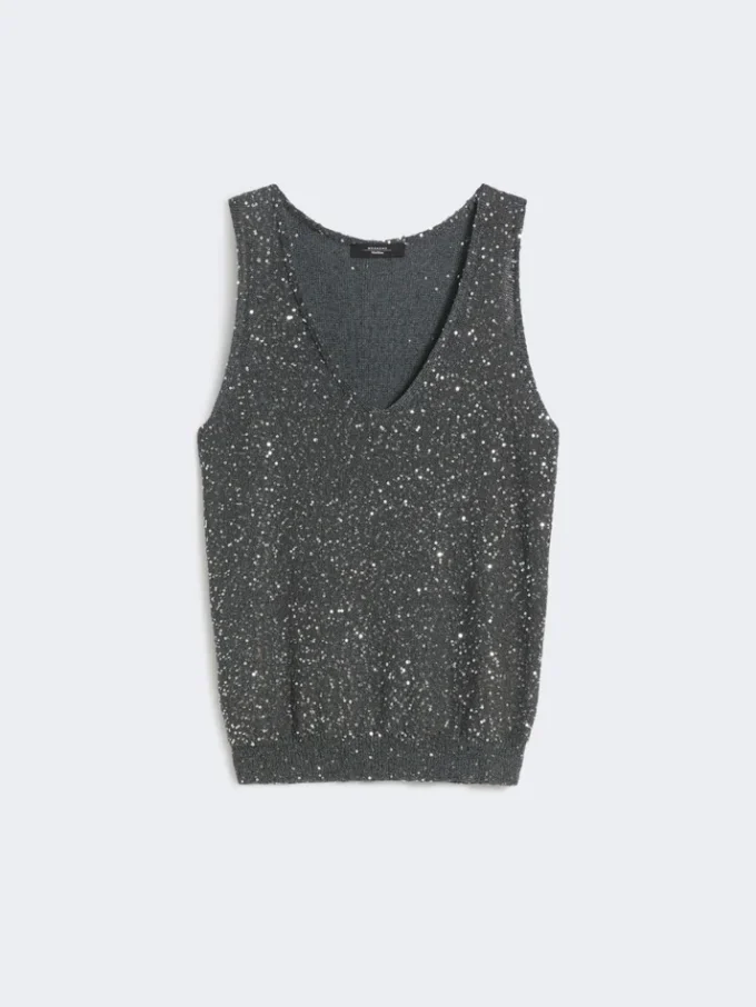 Jersey sin mangas con lentejuelas, gris oscuro Jersey sin mangas con lentejuelas, gris oscuro