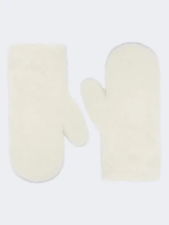 Manoplas de alpaca y tejido de lana teddy, blanco óptico