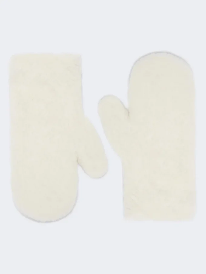 Manoplas de alpaca y tejido de lana teddy, blanco óptico Manoplas de alpaca y tejido de lana teddy, blanco óptico