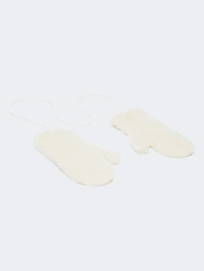Manoplas de alpaca y tejido de lana teddy, blanco óptico Manoplas de alpaca y tejido de lana teddy, blanco óptico