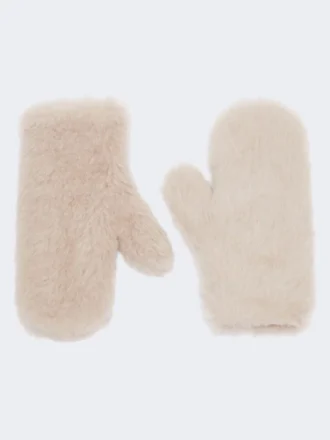 Manoplas de alpaca y tejido de lana teddy, color beige