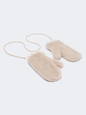 Manoplas de alpaca y tejido de lana teddy, color beige