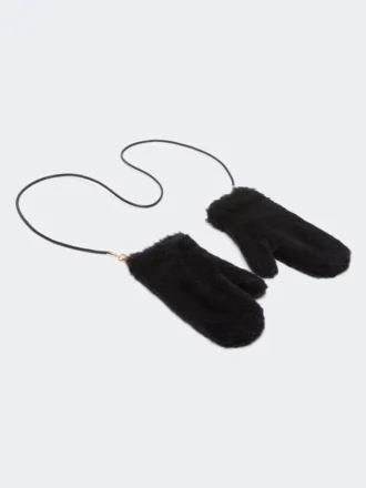 Manoplas de alpaca y tejido de lana teddy, negras