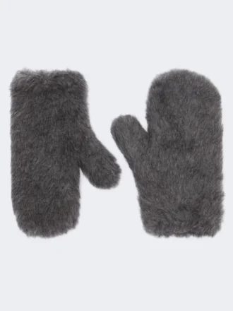 Manoplas de tejido de lana y alpaca teddy, gris medio