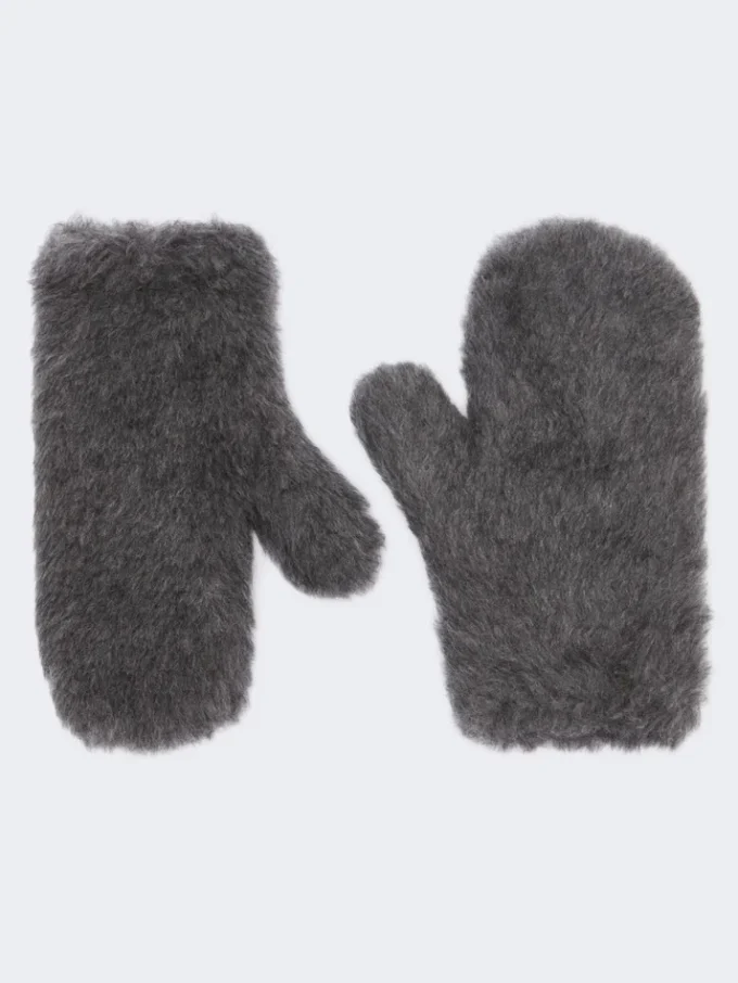 Manoplas de tejido de lana y alpaca teddy, gris medio Manoplas de tejido de lana y alpaca teddy, gris medio