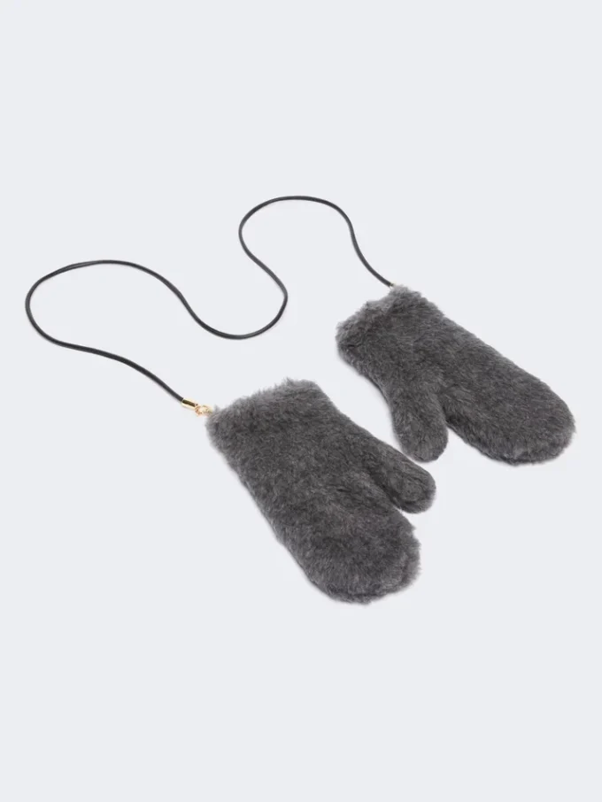 Manoplas de tejido de lana y alpaca teddy, gris medio Manoplas de tejido de lana y alpaca teddy, gris medio