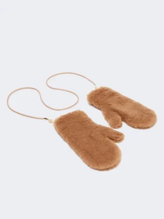 Manoplas de tejido Teddy, color camel