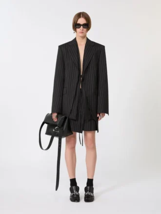 Minifalda de gabardina a rayas, negra