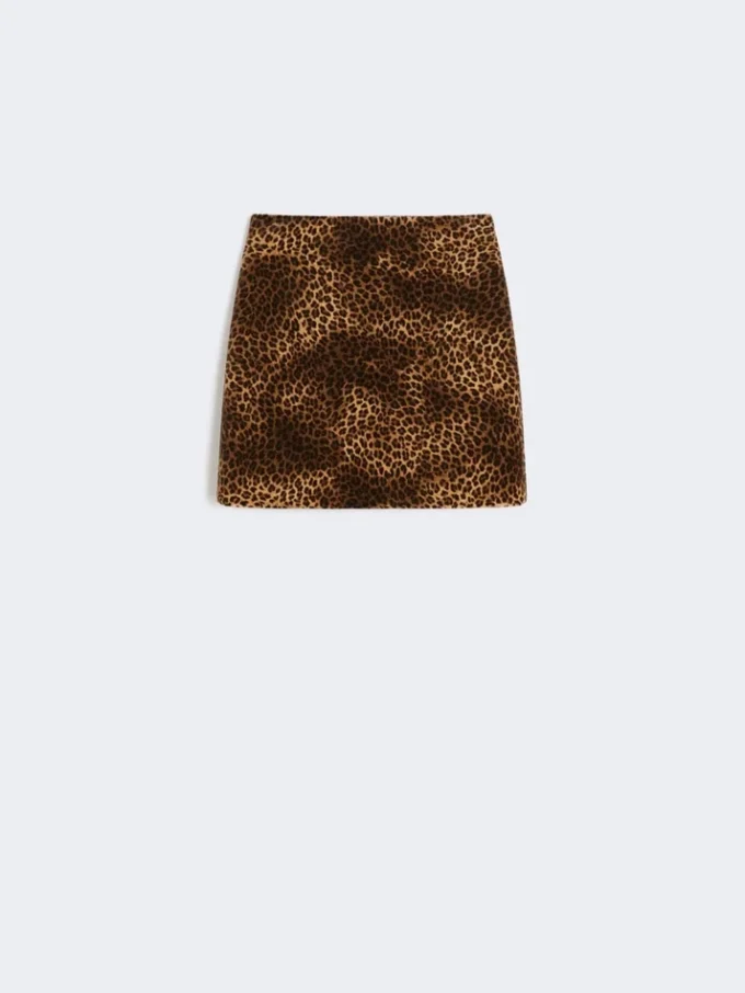 Minifalda de terciopelo estampado, color camel Minifalda de terciopelo estampado, color camel