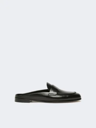 Mocasines tipo mule de piel lisa, negros