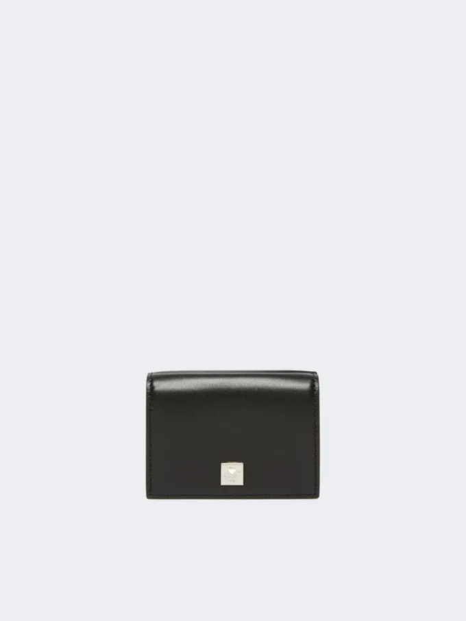 Monedero de piel de tres pliegues, negro Monedero de piel de tres pliegues, negro