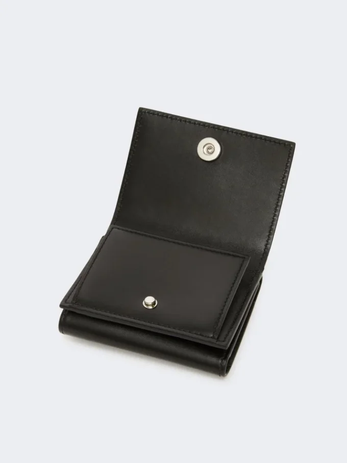 Monedero de piel de tres pliegues, negro Monedero de piel de tres pliegues, negro