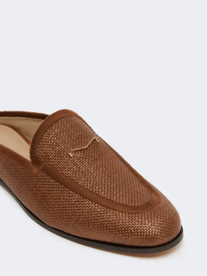Mules de lona con efecto rafia, marrón ámbar Mules de lona con efecto rafia, marrón ámbar