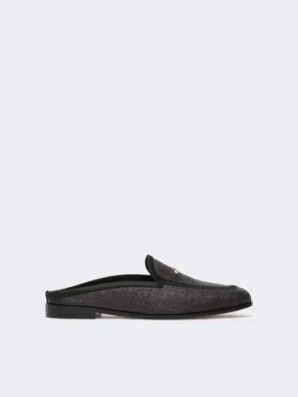 Mules de lona con efecto rafia, negras
