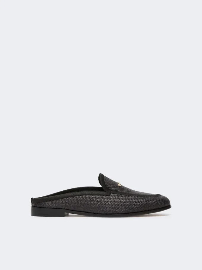 Mules de lona con efecto rafia, negras Mules de lona con efecto rafia, negras