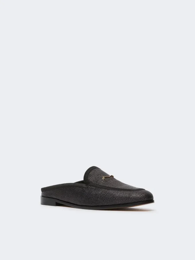 Mules de lona con efecto rafia, negras Mules de lona con efecto rafia, negras
