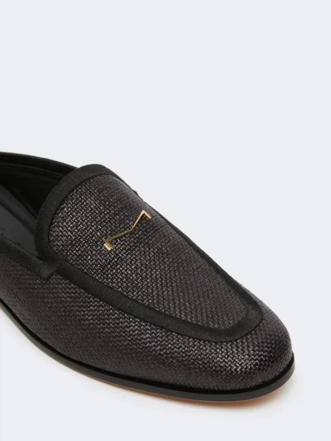 Mules de lona con efecto rafia, negras Mules de lona con efecto rafia, negras