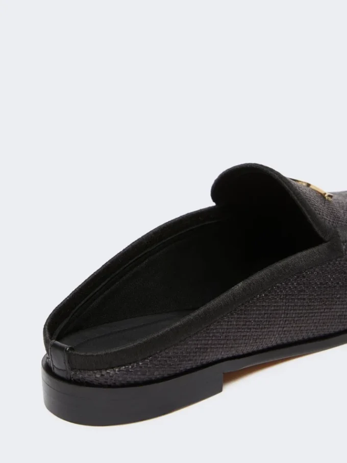 Mules de lona con efecto rafia, negras Mules de lona con efecto rafia, negras