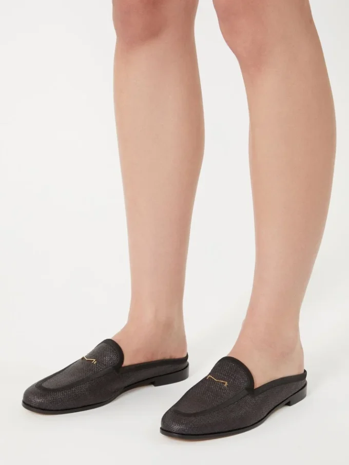 Mules de lona con efecto rafia, negras Mules de lona con efecto rafia, negras