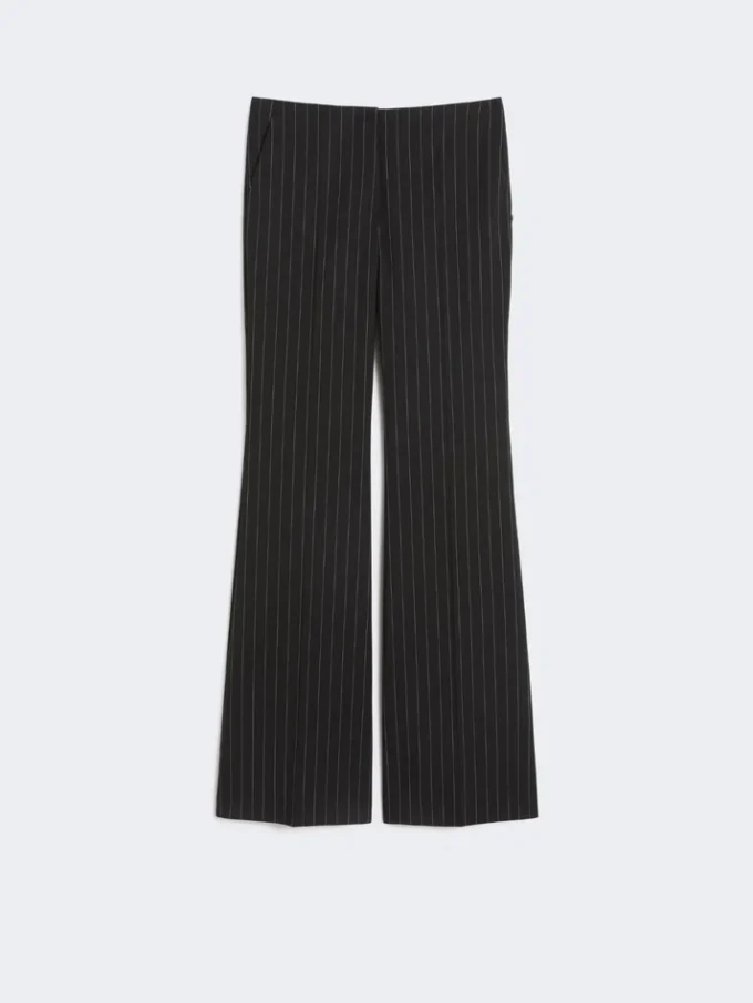 Pantalones acampanados de lana a rayas, negros Pantalones acampanados de lana a rayas, negros