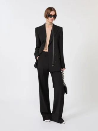 Pantalones acampanados de tejido de lana elástico, negros