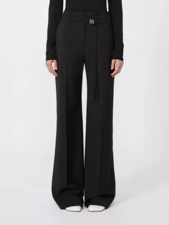 Pantalones acampanados de tejido de lana elástico, negros