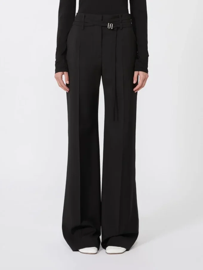 Pantalones acampanados de tejido de lana elástico, negros Pantalones acampanados de tejido de lana elástico, negros