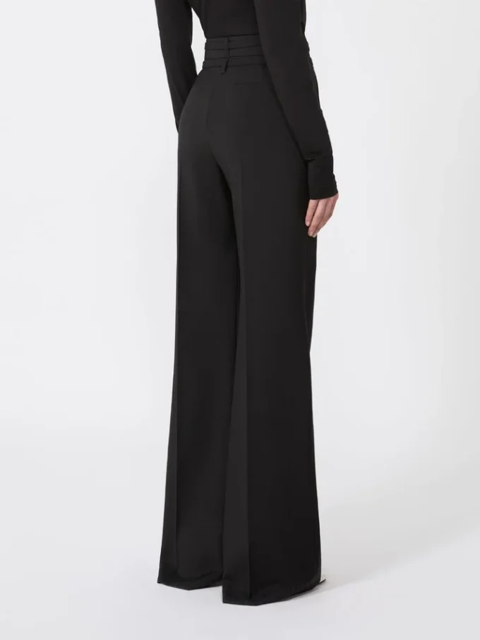 Pantalones acampanados de tejido de lana elástico, negros Pantalones acampanados de tejido de lana elástico, negros
