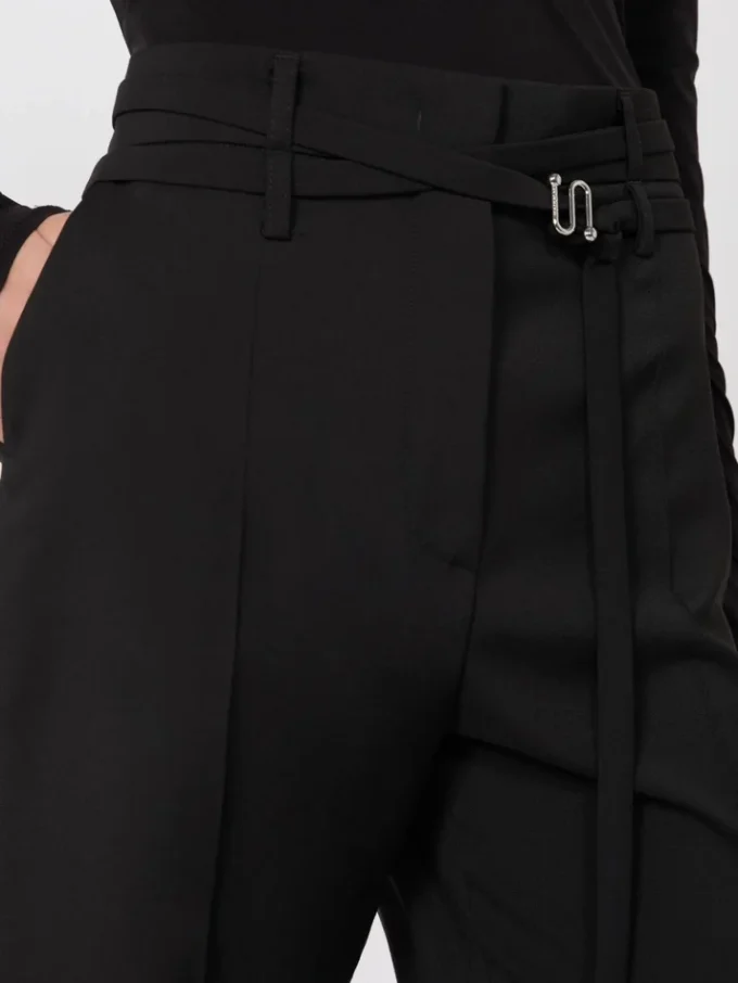 Pantalones acampanados de tejido de lana elástico, negros Pantalones acampanados de tejido de lana elástico, negros