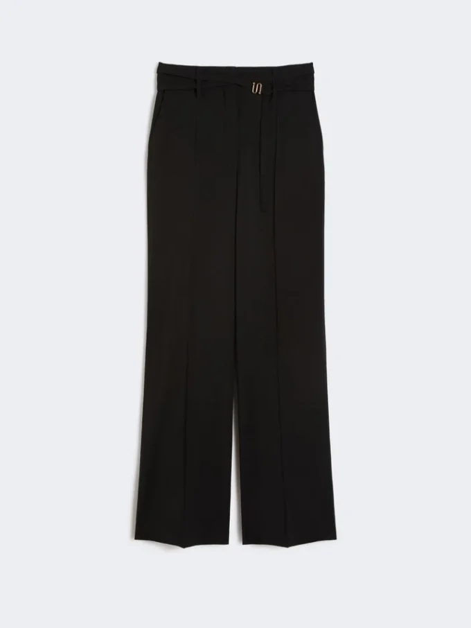 Pantalones acampanados de tejido de lana elástico, negros Pantalones acampanados de tejido de lana elástico, negros