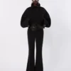 Pantalones acampanados de viscosa elástica, negros Pantalones acampanados de viscosa elástica, negros