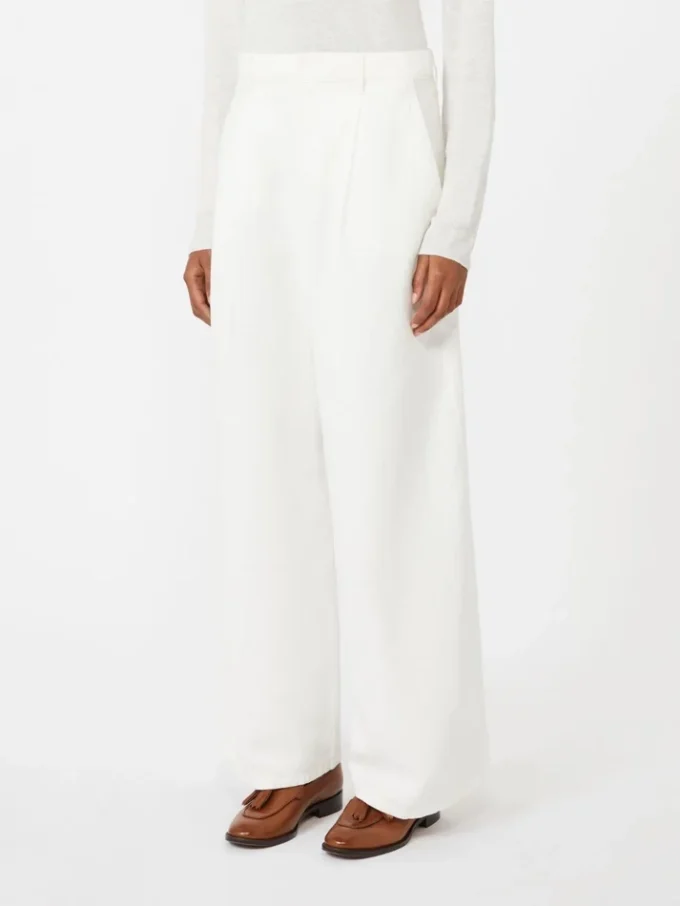 Pantalones anchos de algodón y lino, blancos