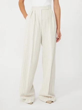 Pantalones anchos de jersey piqué a rayas, blancos