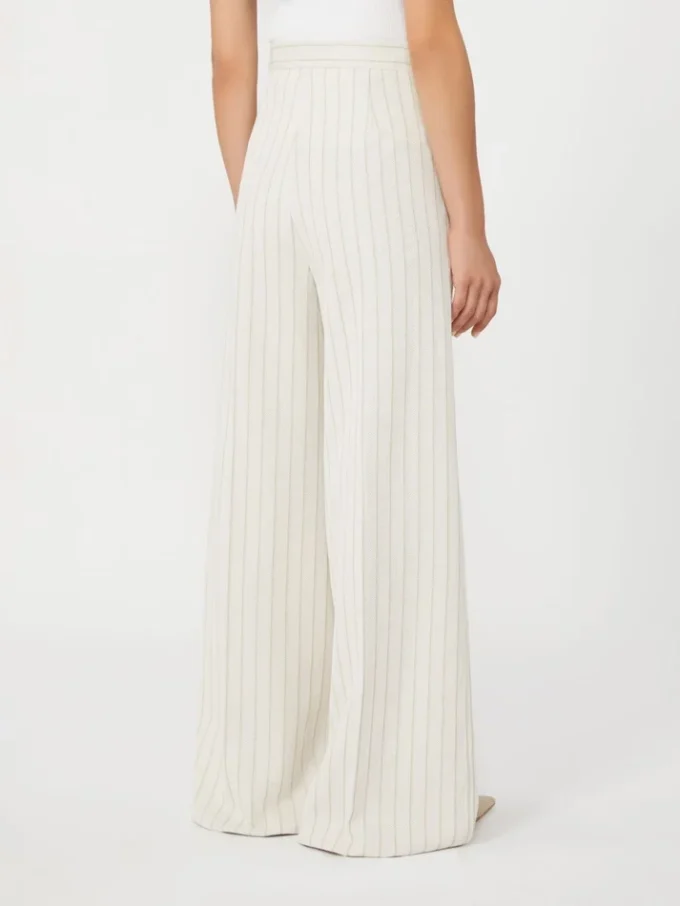 Pantalones anchos de jersey piqué a rayas, blancos Pantalones anchos de jersey piqué a rayas, blancos