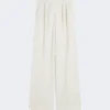Pantalones anchos de jersey piqué a rayas, blancos Pantalones anchos de jersey piqué a rayas, blancos