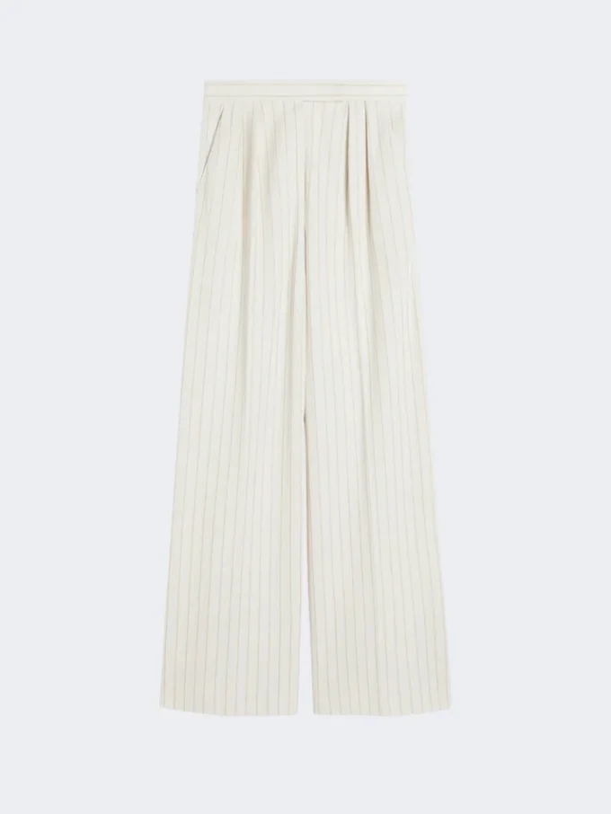 Pantalones anchos de jersey piqué a rayas, blancos Pantalones anchos de jersey piqué a rayas, blancos