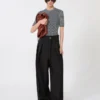 Pantalones anchos de lana elástica, negros Pantalones anchos de lana elástica, negros