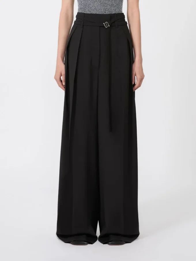 Pantalones anchos de lana elástica, negros Pantalones anchos de lana elástica, negros