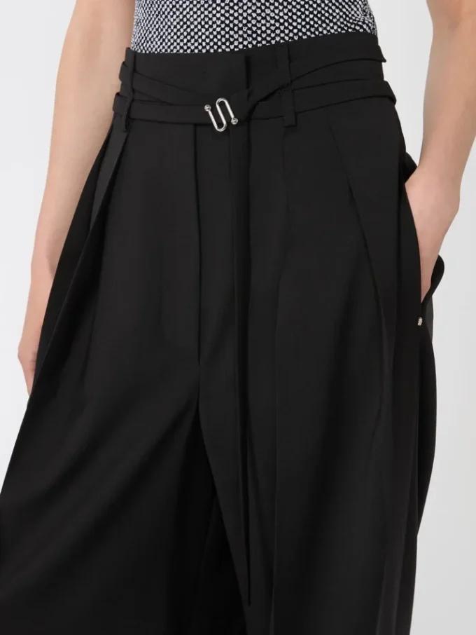 Pantalones anchos de lana elástica, negros Pantalones anchos de lana elástica, negros