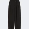 Pantalones anchos de lana elástica, negros Pantalones anchos de lana elástica, negros