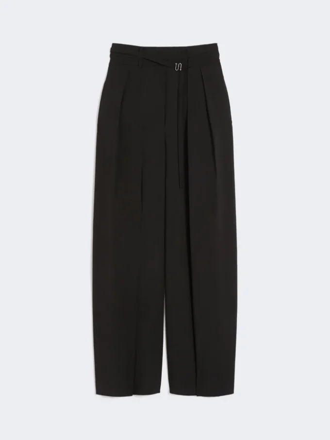 Pantalones anchos de lana elástica, negros Pantalones anchos de lana elástica, negros