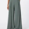 Pantalones anchos de lana y seda, verde oscuro Pantalones anchos de lana y seda, verde oscuro