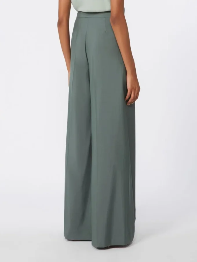 Pantalones anchos de lana y seda, verde oscuro Pantalones anchos de lana y seda, verde oscuro