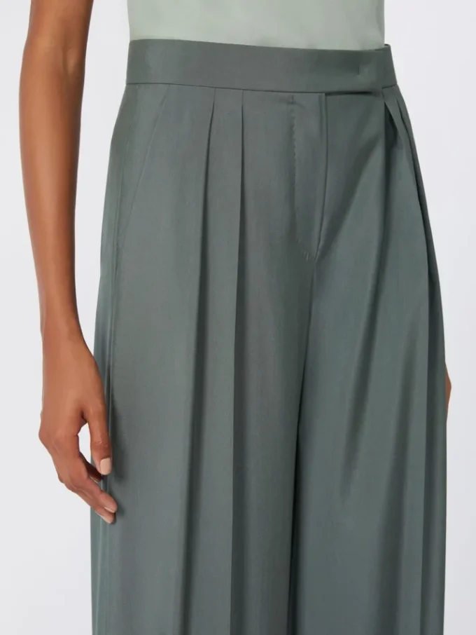 Pantalones anchos de lana y seda, verde oscuro Pantalones anchos de lana y seda, verde oscuro